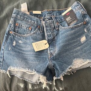 Levi's 501 Distressed Light Blue Denim Shorts